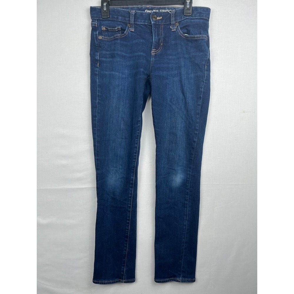 Gap Real Straight Jeans Womens 4/27R Dark Wash Stretch Denim Blue 1609